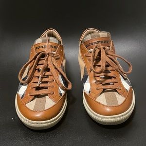 Burberry brown leather classic check canvas sneakers